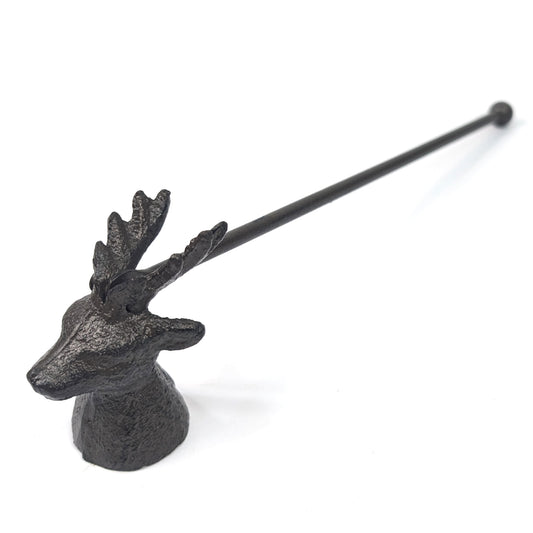 Angled view of the stag candle snuffer showing antlers and handle