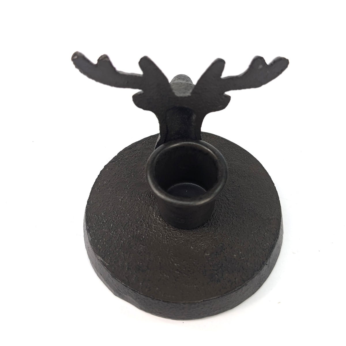 Rear view of the stag candle holder showing the candle socket