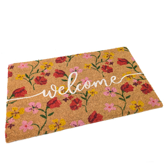 Coir Door Mat - 45x75cm - Welcome Flowers
