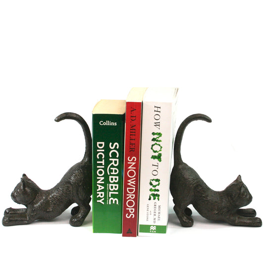 Cast Iron Bookends - Stretching Cat