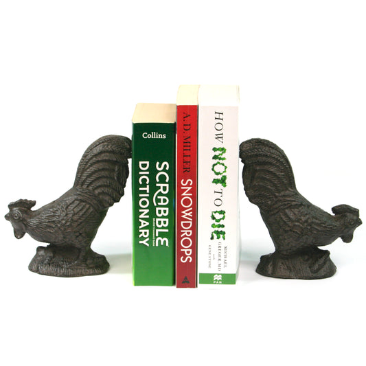 Chic Chicken Cast Iron Bookends - Durable and Stylish Home Decor