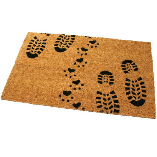 Shoe Print & Paw Print Coir Door Mat