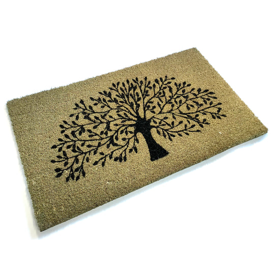 Sage Green Coir Door Mat with Tree of Life Design | 75cm x 45cm | Durable and Eco-Friendly
