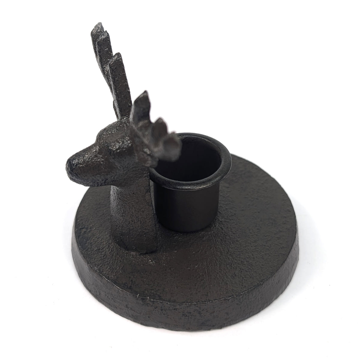 Side view showing the candle socket behind the stag head