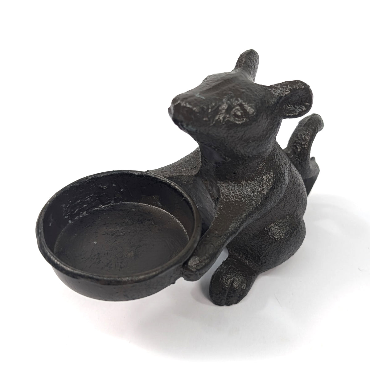 Close-up of the mouse tea light holder's face and candle dish