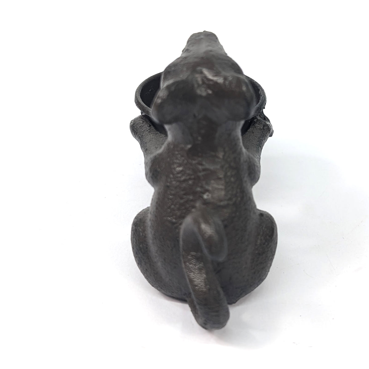 Rear view of the cast iron mouse tea light holder and curled tail