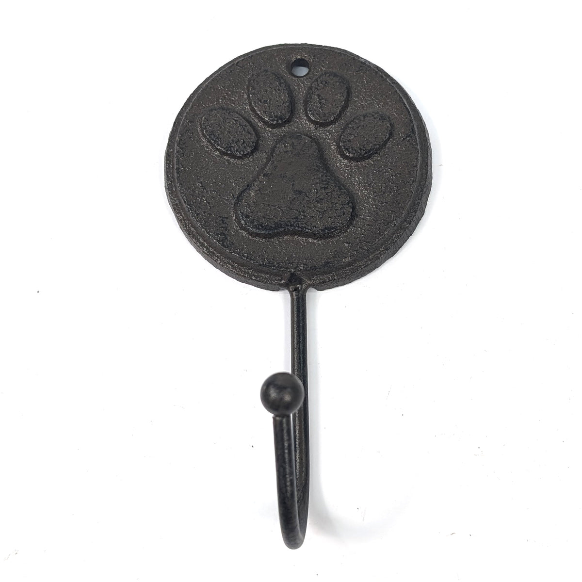 Front view of the cast iron paw wall hook with round backplate
