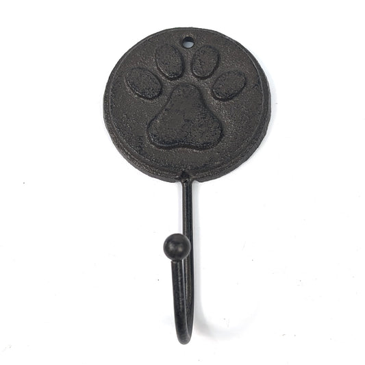 Front view of the cast iron paw wall hook with round backplate