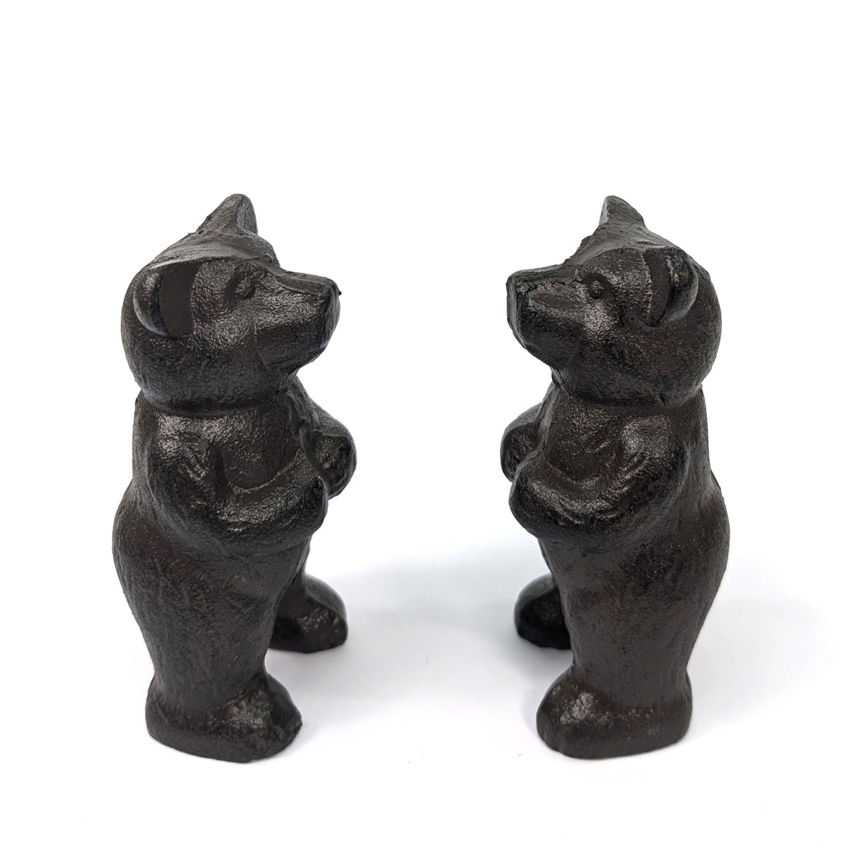 Standing bear bookends facing each other in side profile