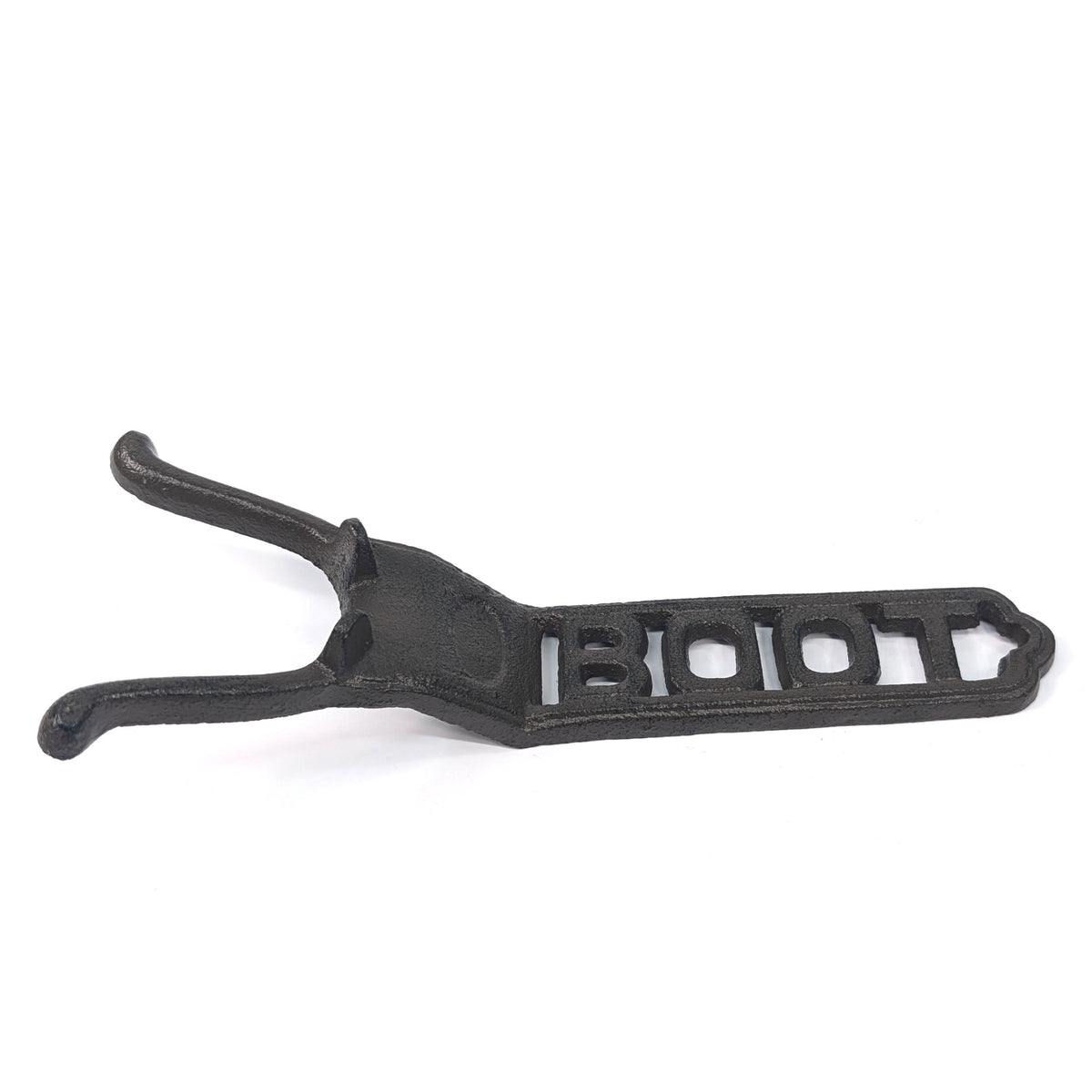 Full view of the cast iron boot jack and heel opening