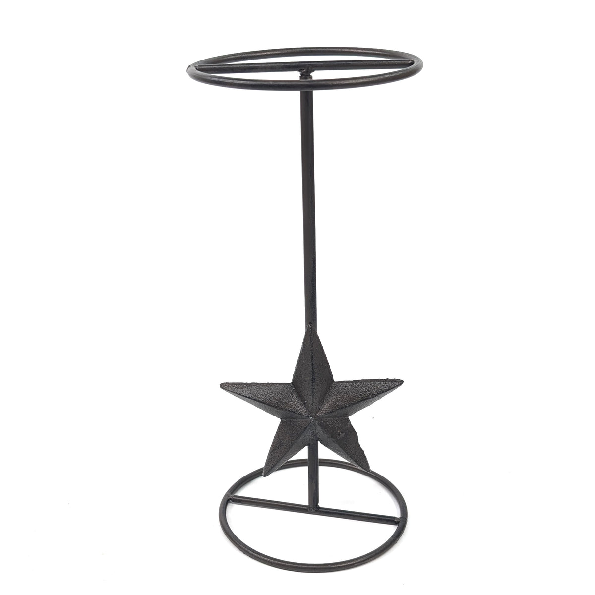 Black cast iron star hat stand with circular top and base