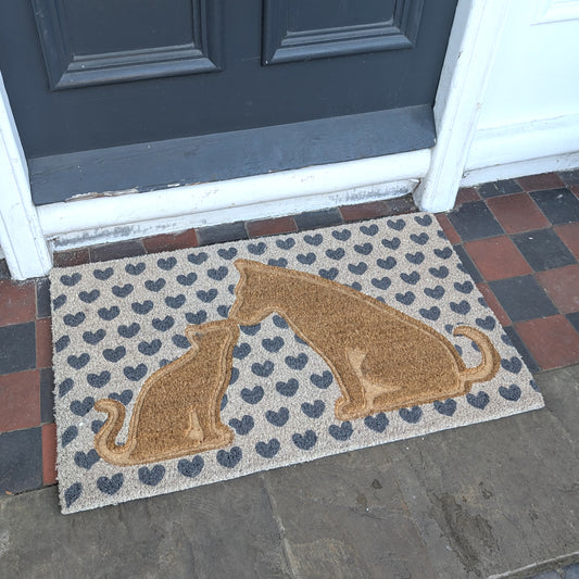 Doormat with cat and dog design in a classic coir design