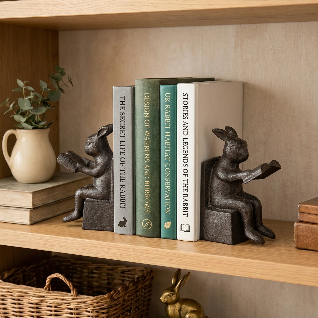 Cast Iron Bookends - Reading Rabbits