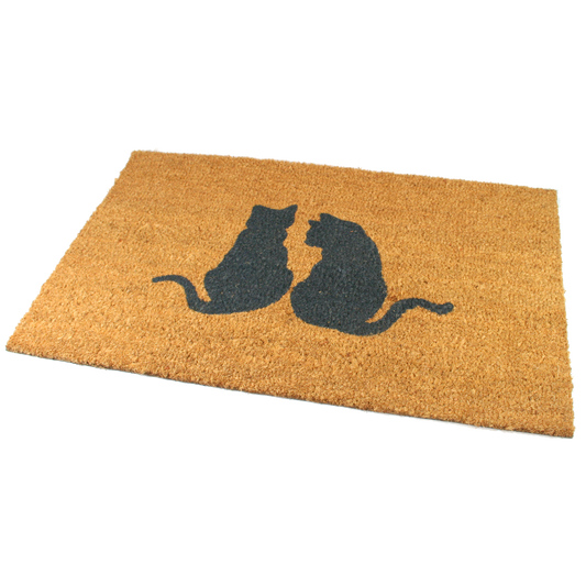 Charming Coir Door Mat with Silhouetted Pair of Cats | Durable and Slip-Resistant | 75cm x 45cm | Perfect for Cat Lovers