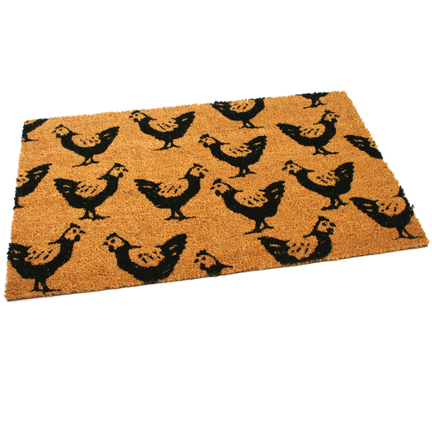 Country Chic Coir Door Mat with Repeating Chicken Pattern | 75cm x 45cm | Durable, Slip-Resistant, and Eco-Friendly
