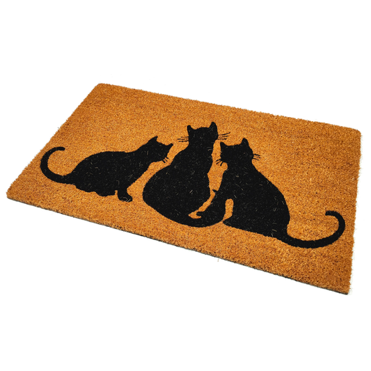 Charming Coir Door Mat with Trio of Silhouetted Cats | Durable and Slip-Resistant | 75cm x 45cm | Perfect for a Cat Lover